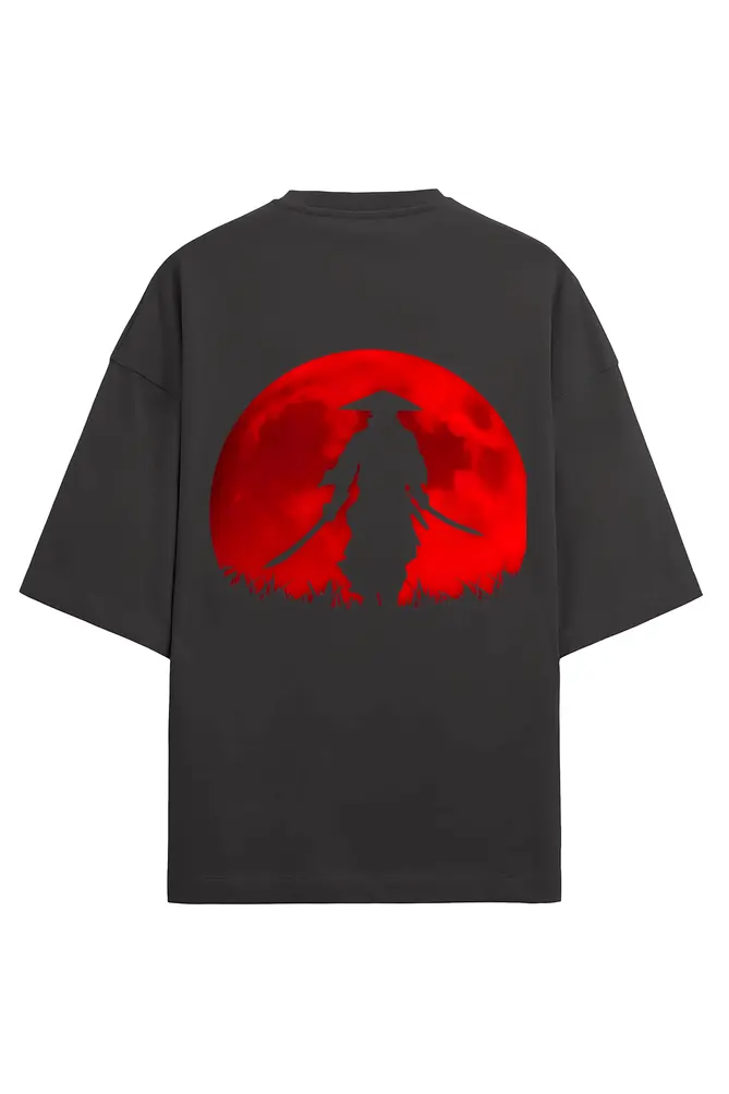 Red Moon Samurai Unisex Oversized T-Shirt | KK0UOT162